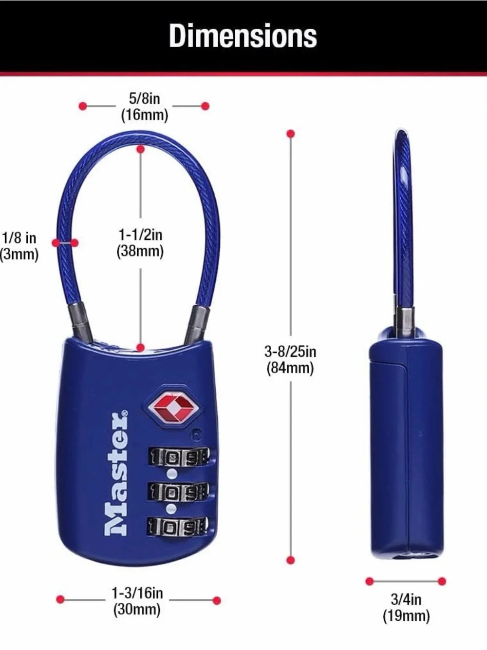 Masters TSA Combination Travel Locks - Red, Blue, Black, Silver (Set of 4)